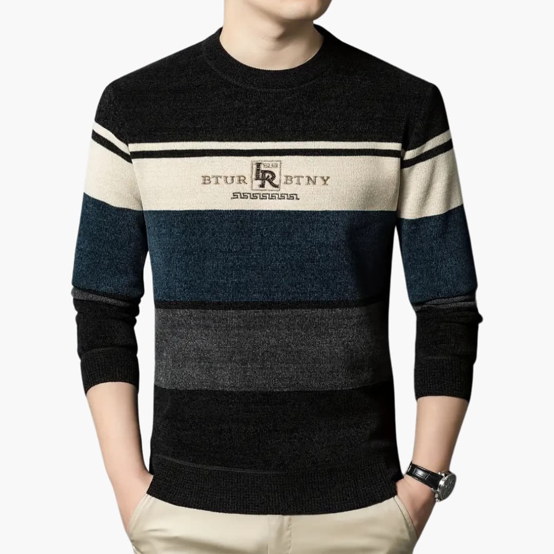 Darren - Cosy winter jumper with striped round neck for men