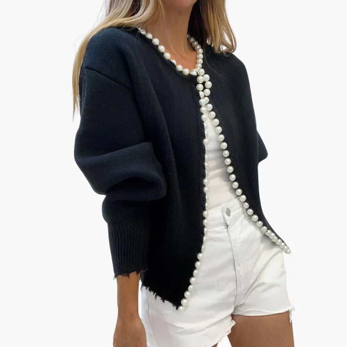 Womens Cardigan with Pearls  Oversized Knit Jacket for Women