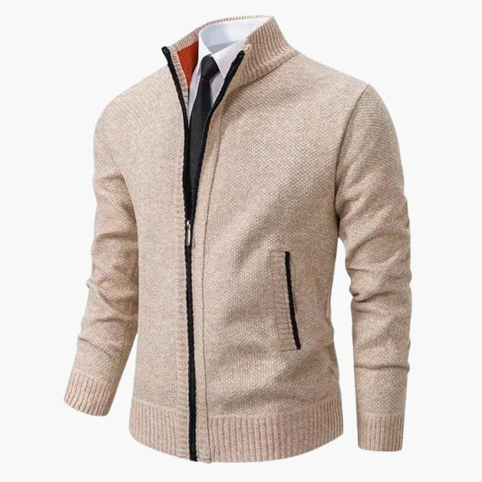 Herren-Strickjacke mit Frontreißverschluss und geripptem Saum