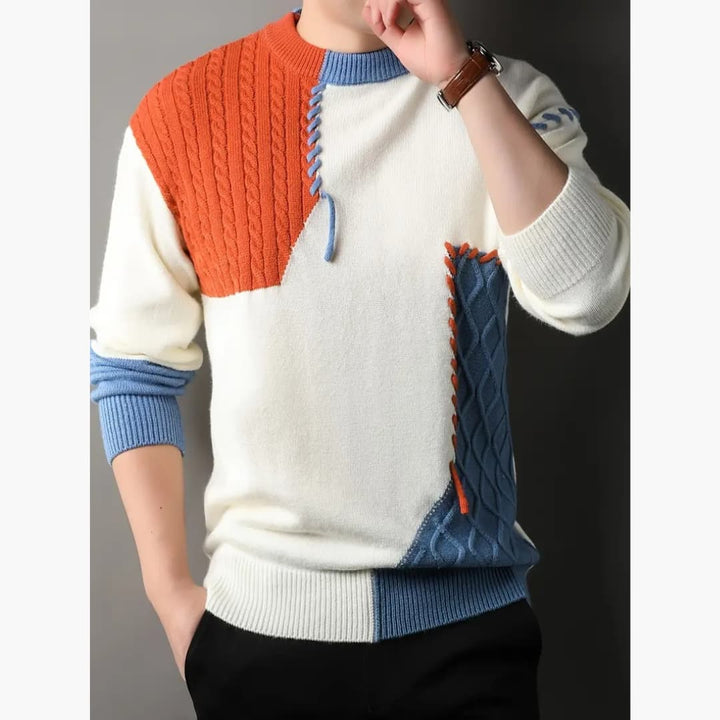 Cyril - Fashionable lappeteppstrikket jumper for men
