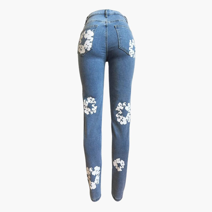 Alicia - Fashionable floral jeans with high waist for women