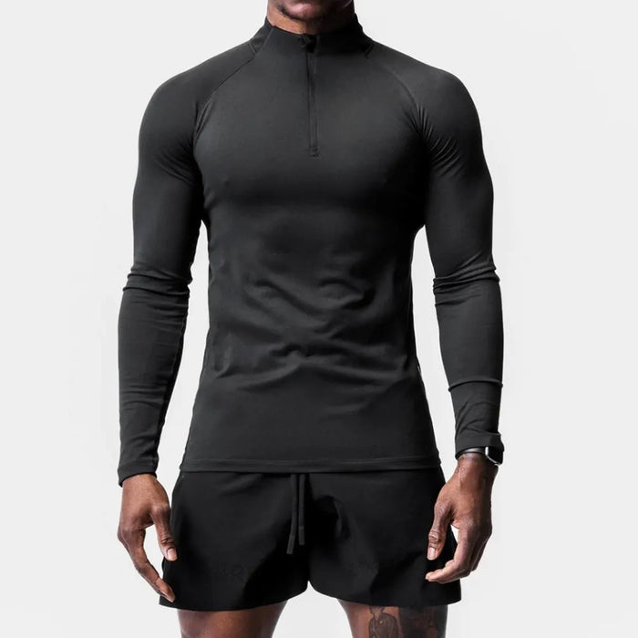 Men's Shirt with Half Zipper Neckline and Long Sleeves
