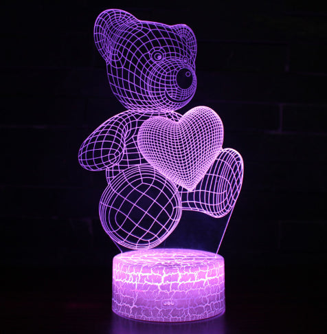 3D-lampa med nalle i akryl, 16 färger och fjärrkontroll, USB
