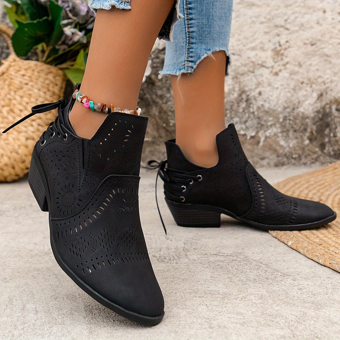 Women's Perforated Ankle Boots with Block Heel