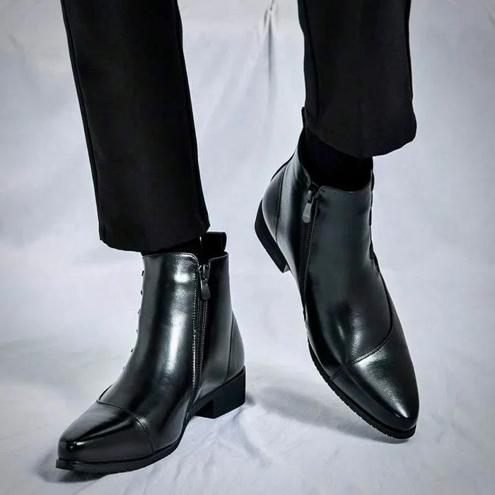 Men's Ankle Boots with Side Buckle Detail and Low Heel