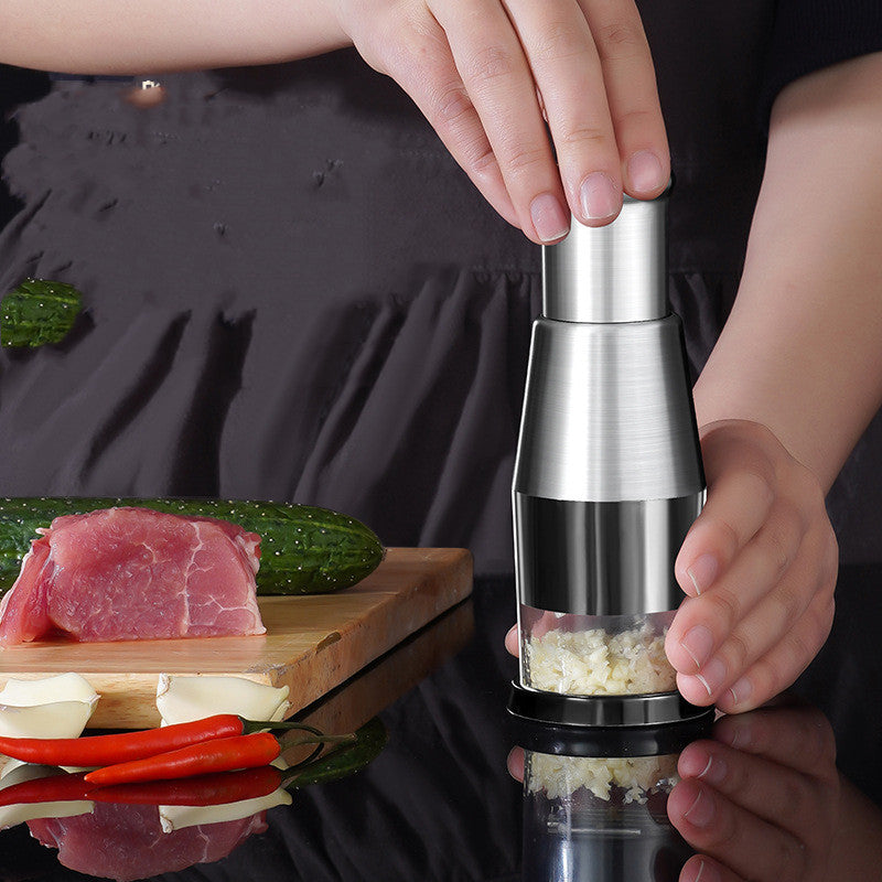 Lökhackare och grönsakshackare med rostfria blad, tryck och hacka