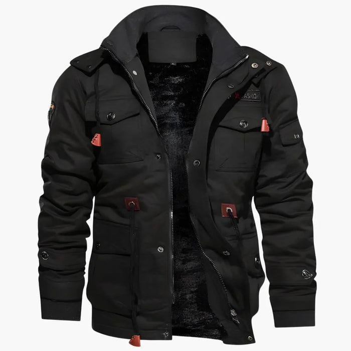 Veste de terrain pour homme avec capuche ajustable et multiples poches