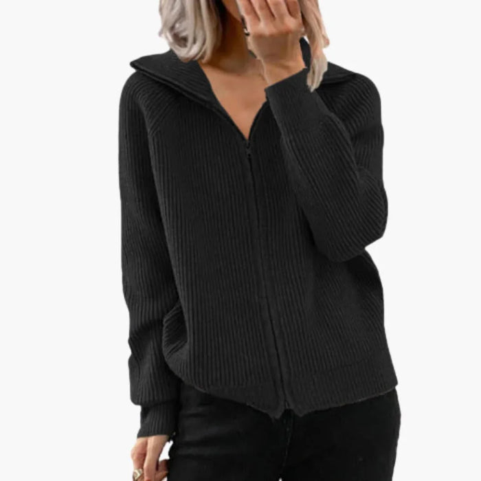 Damhoodie med dragkedja och ribbad struktur