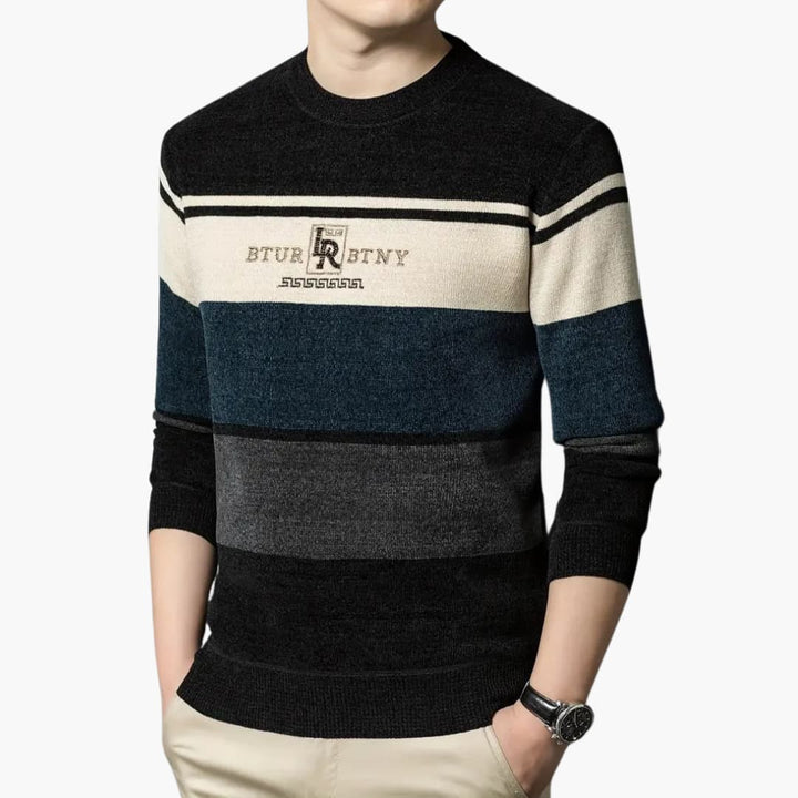 Darren - Cosy winter jumper with striped round neck for men