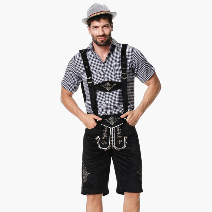 Herrbyxor i traditionell stil med hängslen och broderi