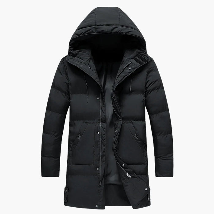 Men's Parka Jacket with Hood and Front Zipper