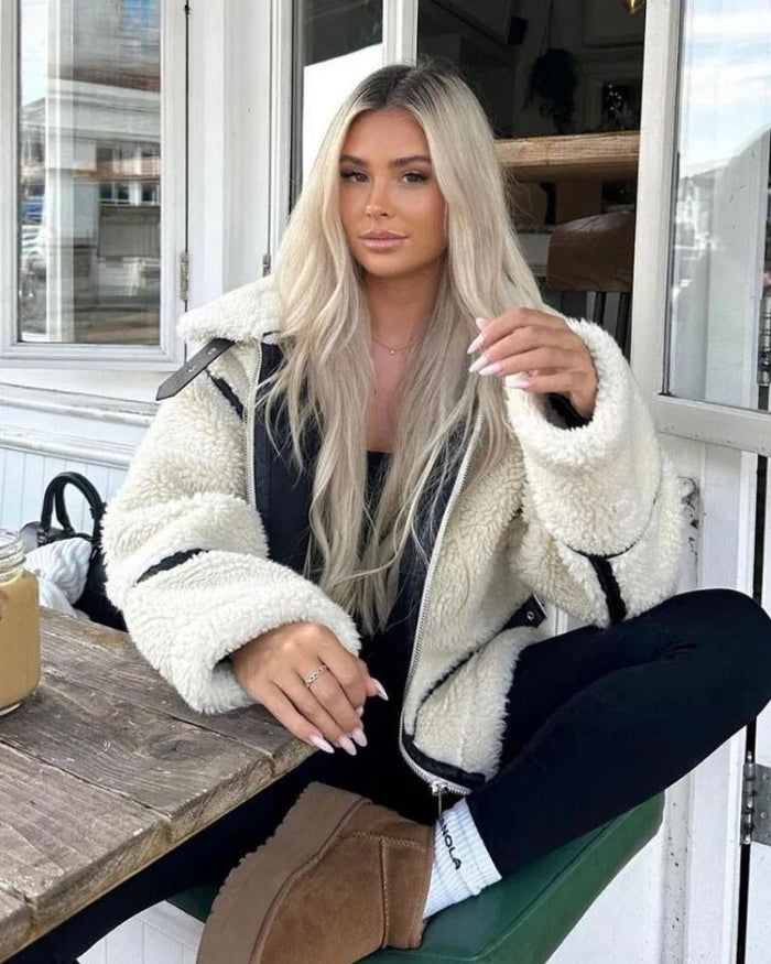 Damen-Teddyfleece-Jacke mit Reißverschluss und Oversize-Passform