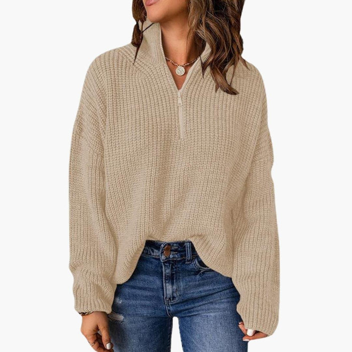 Maglione da donna in maglia con collo alto e cerniera