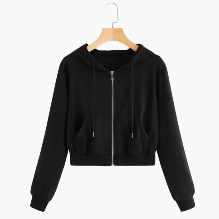 Giacca corta da donna con cappuccio, cerniera e coulisse