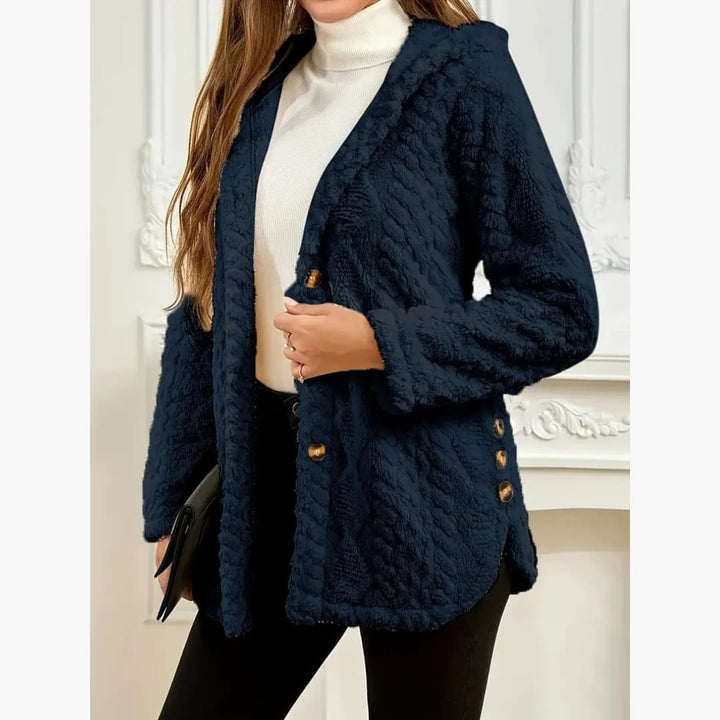 Bryony - Cosy hoodie with teddy jumper with button front for women
