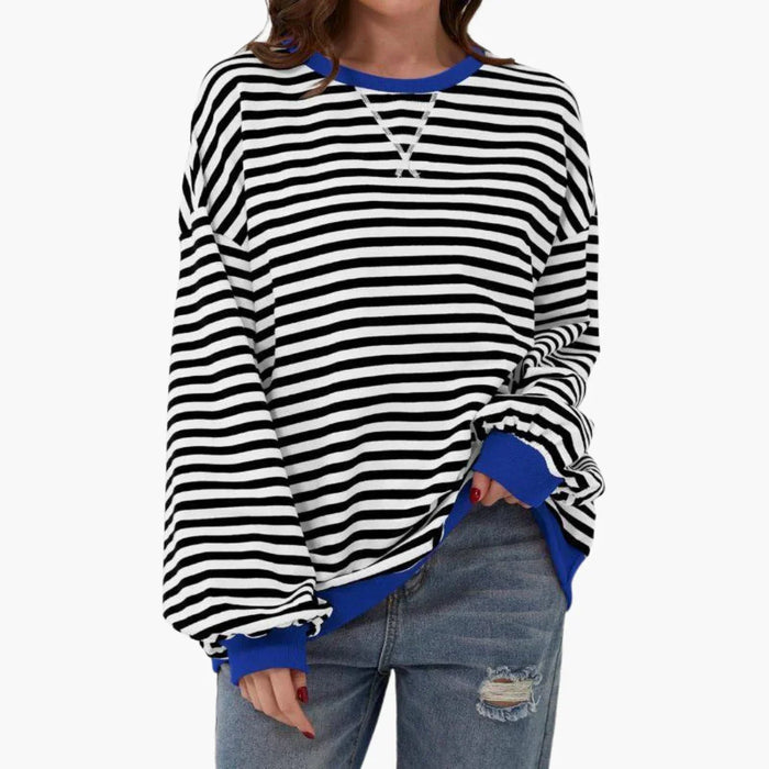 Stripete oversized sweatshirt for kvinner – uformell genser med lange ermer