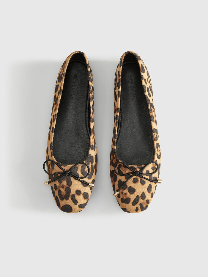 Ballettsko for kvinner med leopardmønster og sløyfedetalj