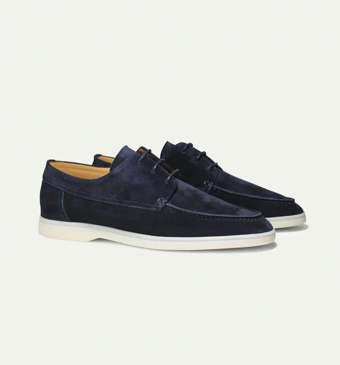 Men's Suede Loafers with Lace-Up Front and White Sole