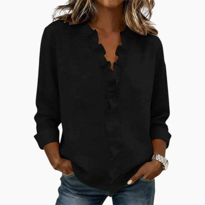 Blusa da donna con scollo a V e dettagli arricciati