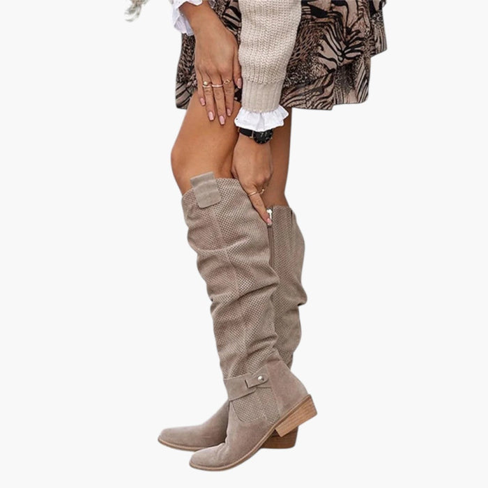 Bottes hautes pour femmes avec tige perforée et fermeture éclair