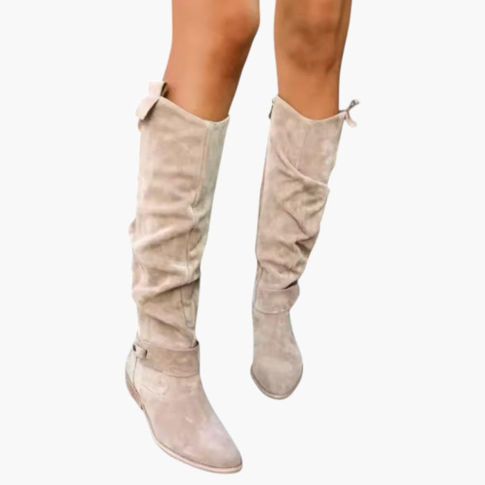 Botas de senhora até ao joelho com fecho de correr e salto largo