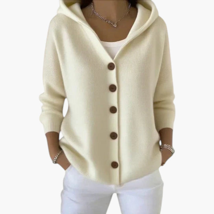 Cardigan da donna con cappuccio e chiusura frontale con bottoni