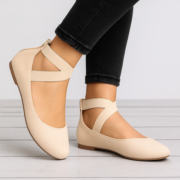Ballerine da donna con stampa leopardata e cinturino elastico