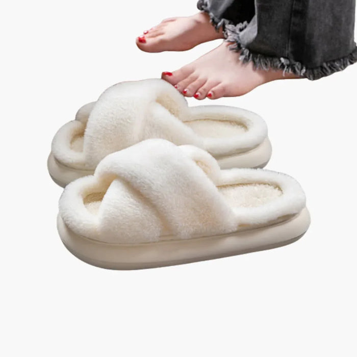 Women's Slippers with Cross Straps and Plush Lining
