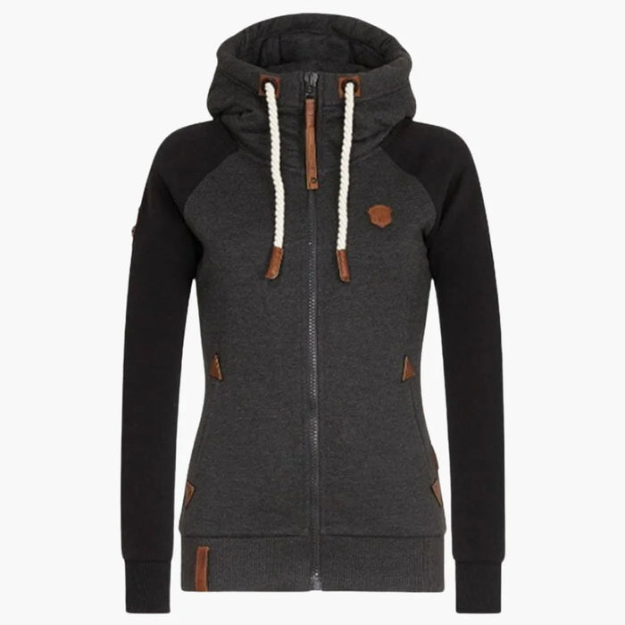 Women's Hooded Jacket with Zipper and Long Sleeves