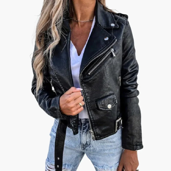 Blouson biker femme avec col à revers et poches zippées