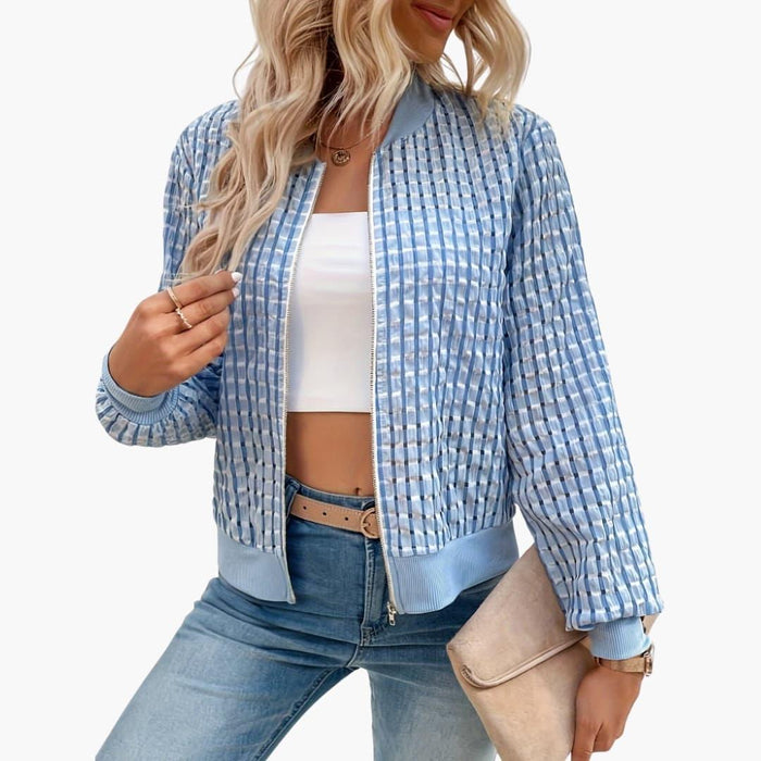 Veste bomber pour femme avec fermeture éclair et poignets côtelés