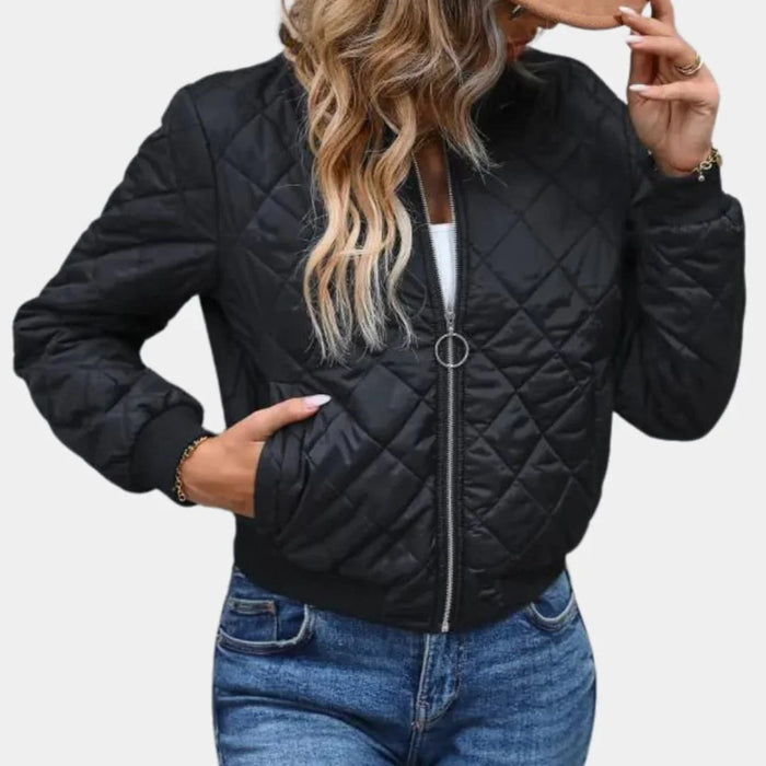 Women's Bomber Jacket with Zipper and Quilted Surface
