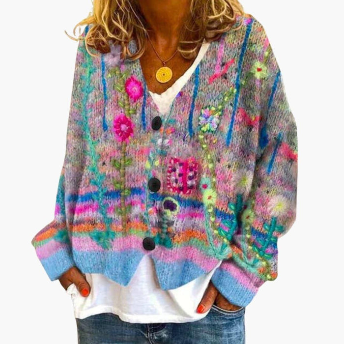 Cardigan for kvinner med V-hals og knappelukking