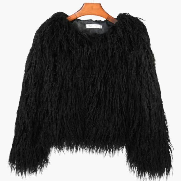 Cappotto da donna in ecopelliccia con maniche lunghe e finitura testurizzata
