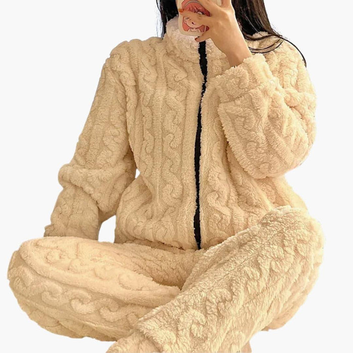 Completo da donna in pile con giacca con cerniera