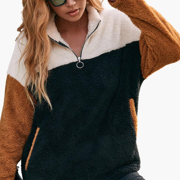 Naisten fleece-pullover väriblokki-kuosilla