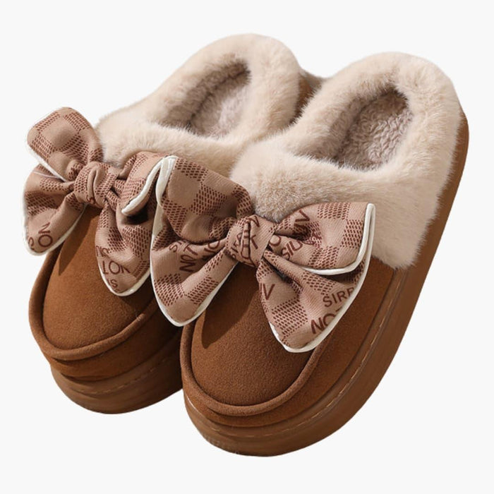 Women's House Slippers with Bow Detail and Plush Lining