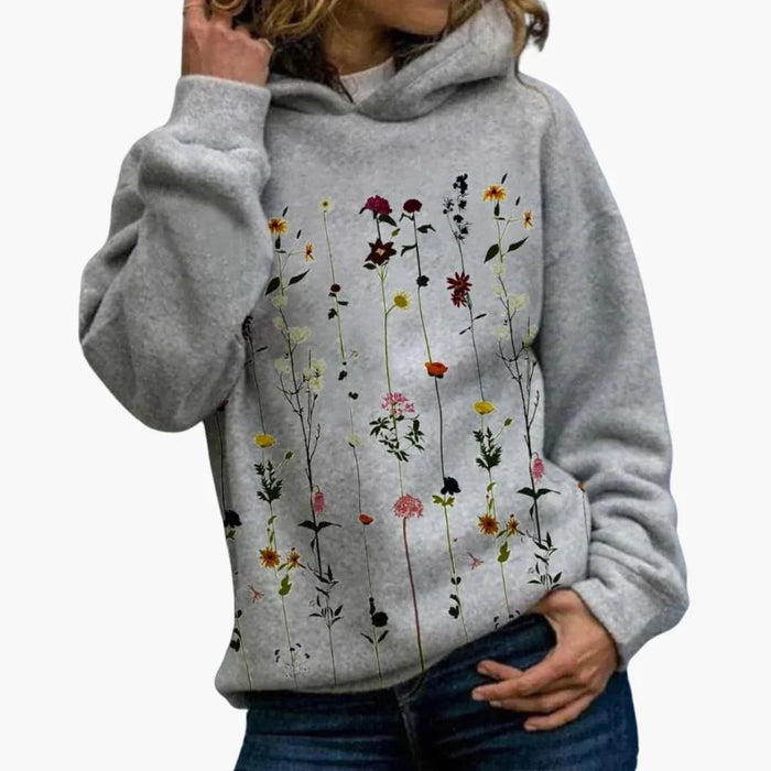 Felpa con cappuccio da donna con motivo floreale e maniche lunghe