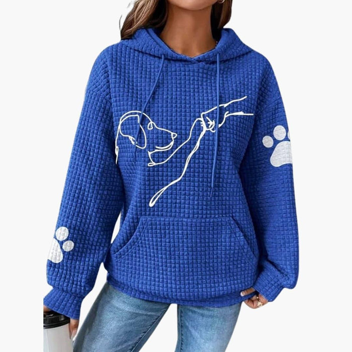 Damhoodie med hundmotiv och känguruficka