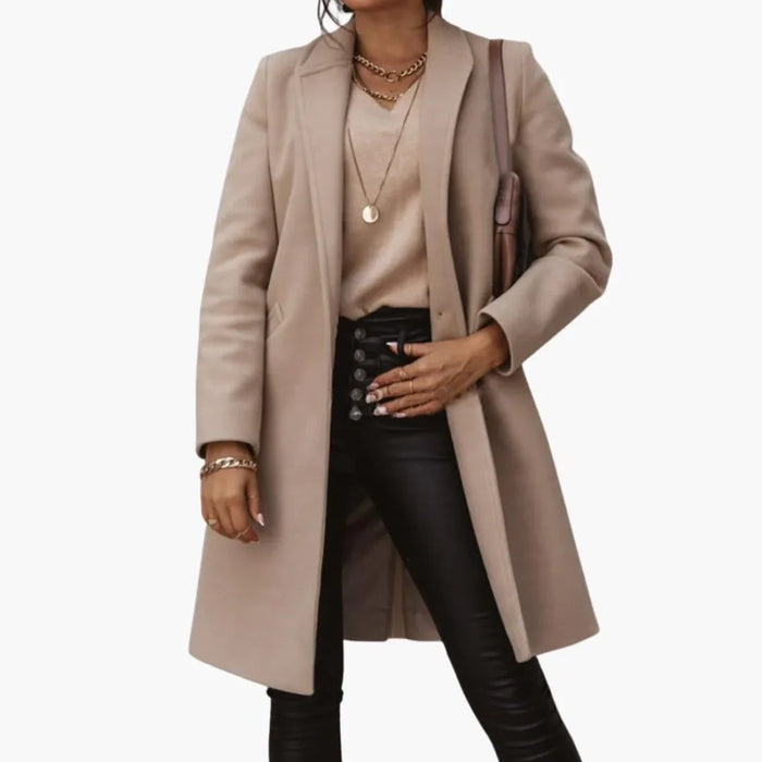 Cappotto lungo da donna con collo a revers