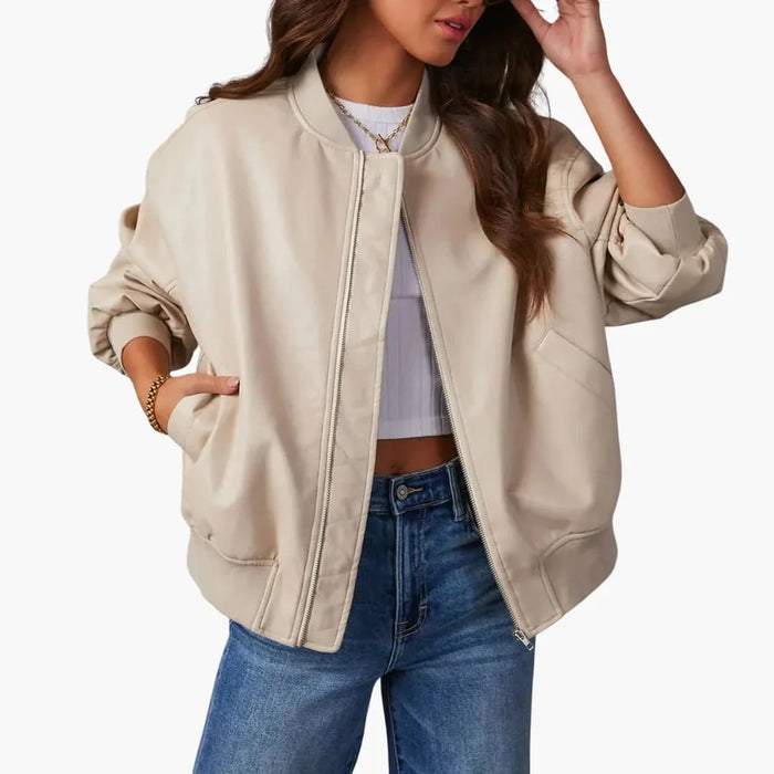 Blouson bomber oversize pour femme avec fermeture éclair et détails côtelés