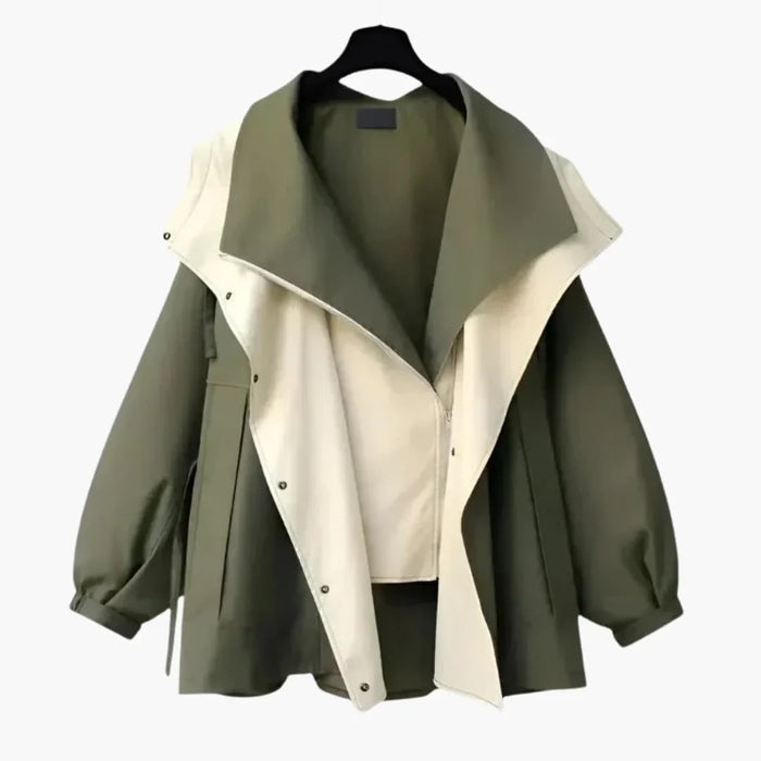 Women's Oversized Jacket with Zipper and Wide Collar