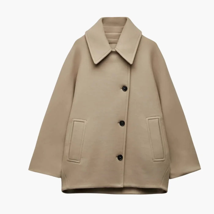 Women's Oversized Coat with Lapel Collar and Button Closure