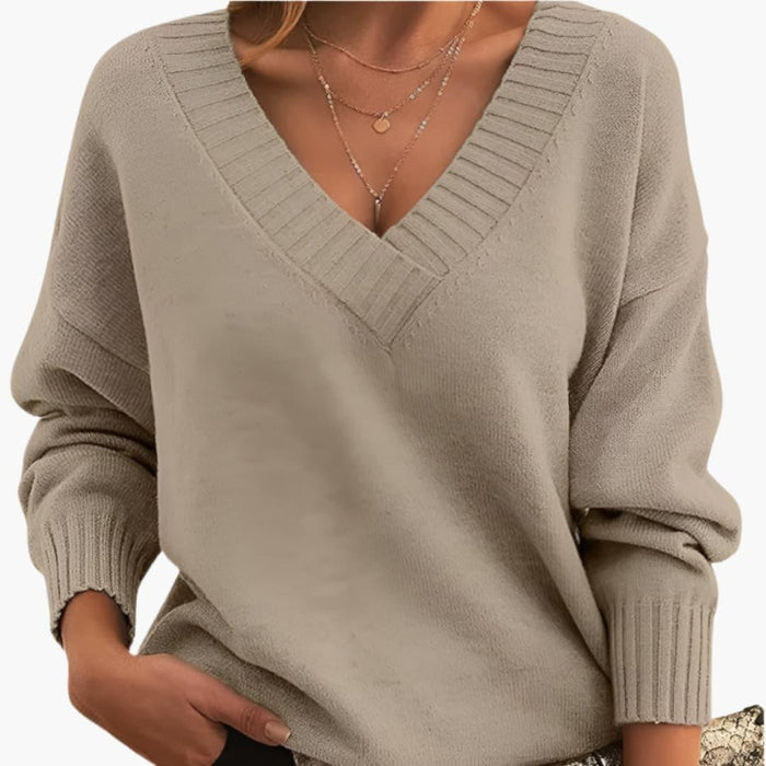 Oversize-Damenpullover mit V-Ausschnitt