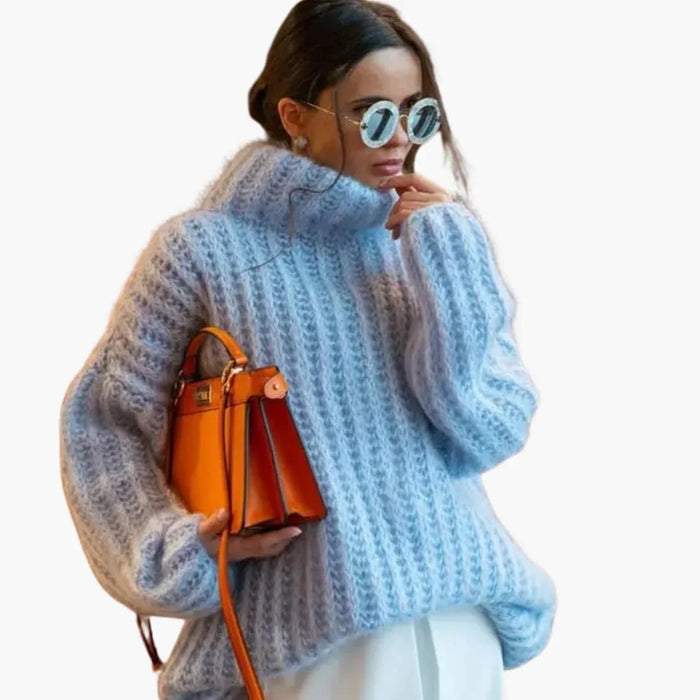 Maglione oversize in maglia da donna con collo alto
