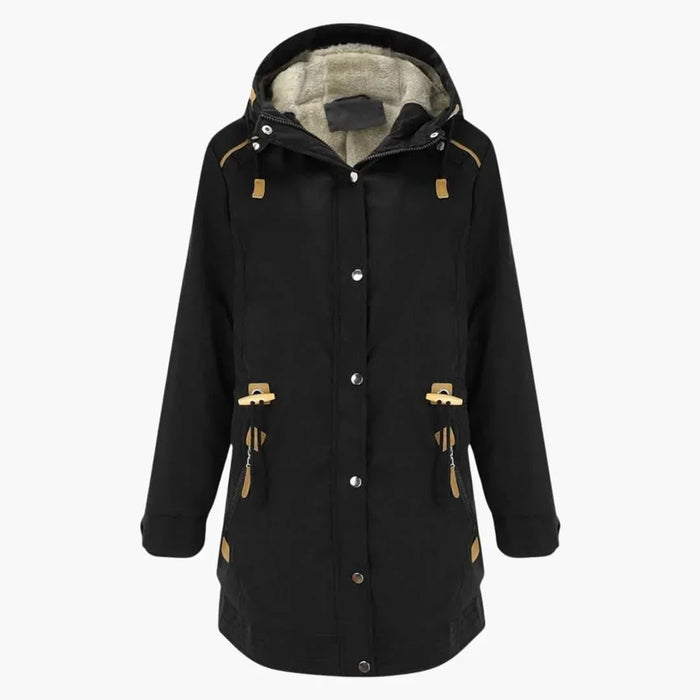 Naisten hupullinen parka-takki pitkillä hihoilla