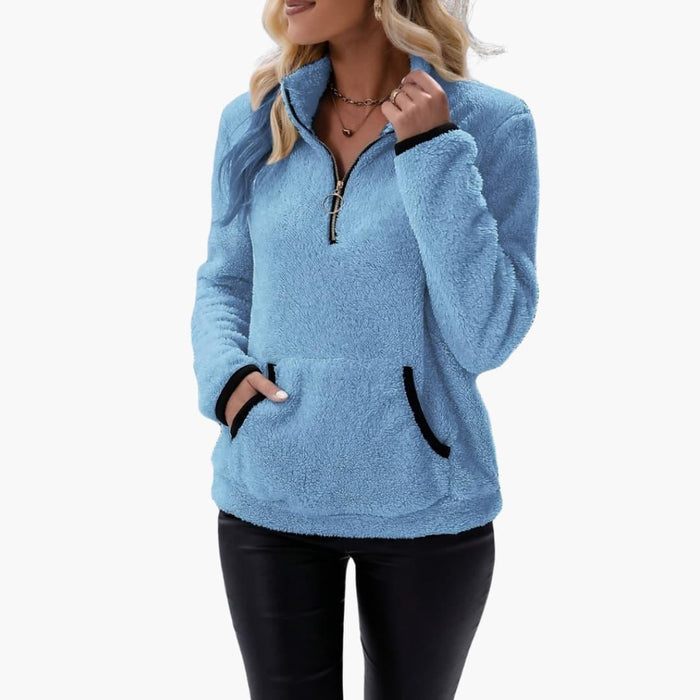 Maglione da donna con mezza cerniera e tasca a marsupio