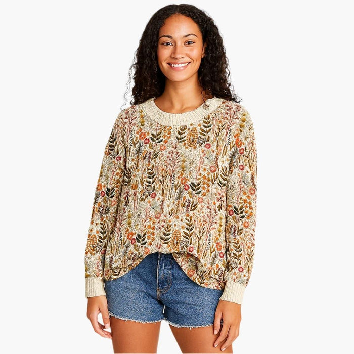 Camisola feminina com decote redondo e punhos canelados