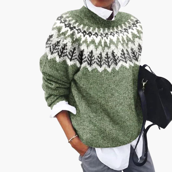 Women's Sweater with Round Neck and Ribbed Knit Surface