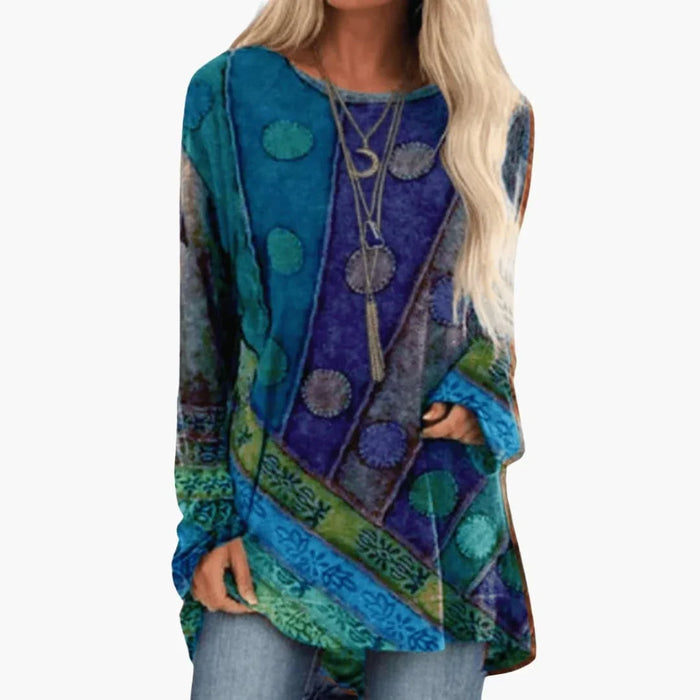 Tunique à manches longues pour femme avec motif patchwork artistique